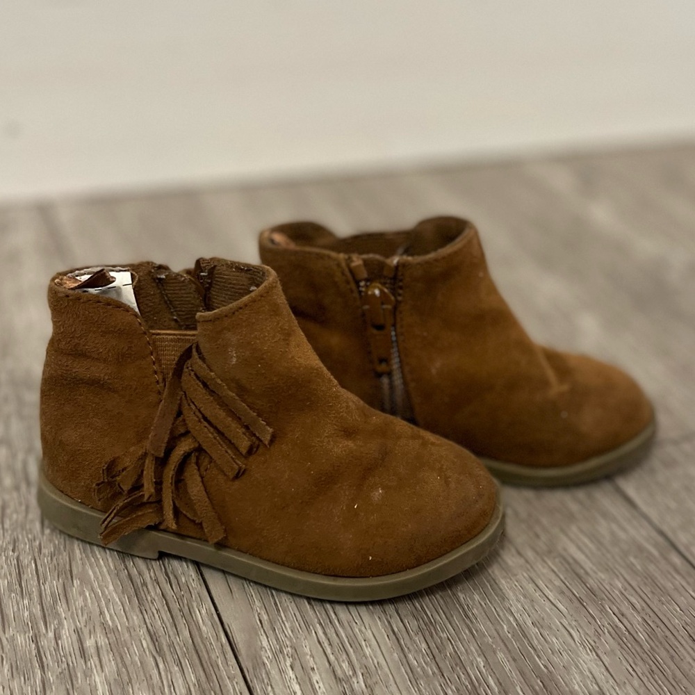 Brown fringe ankle booties